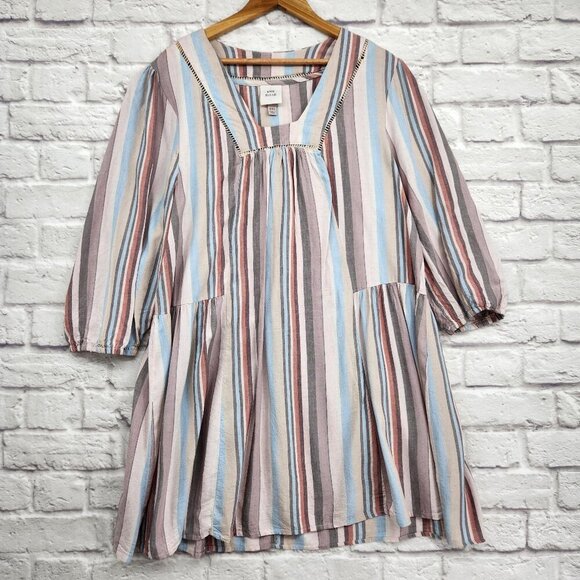 Knox Rose Rayon Linen Blend Boho Squared Neck Striped Summer Dress Sz XXL Flowy - Picture 5 of 13